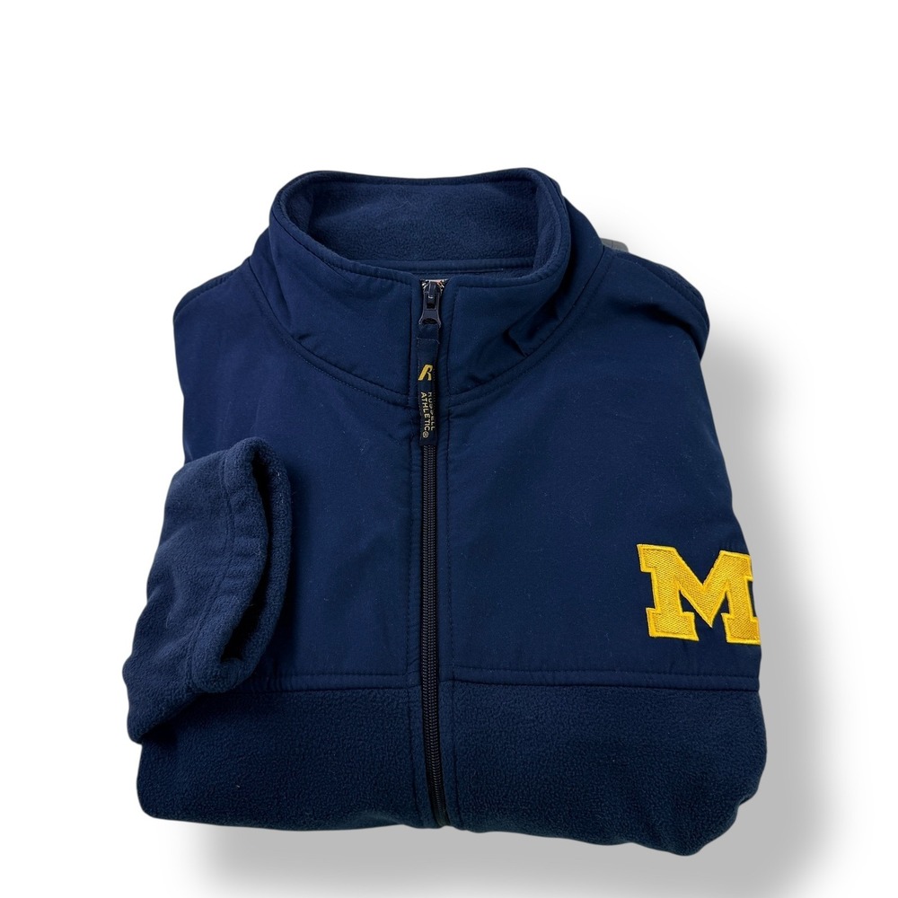 Russell Athletic Michigan Wolverines Full Zip Fleece Jacket Men's Large Blue Med